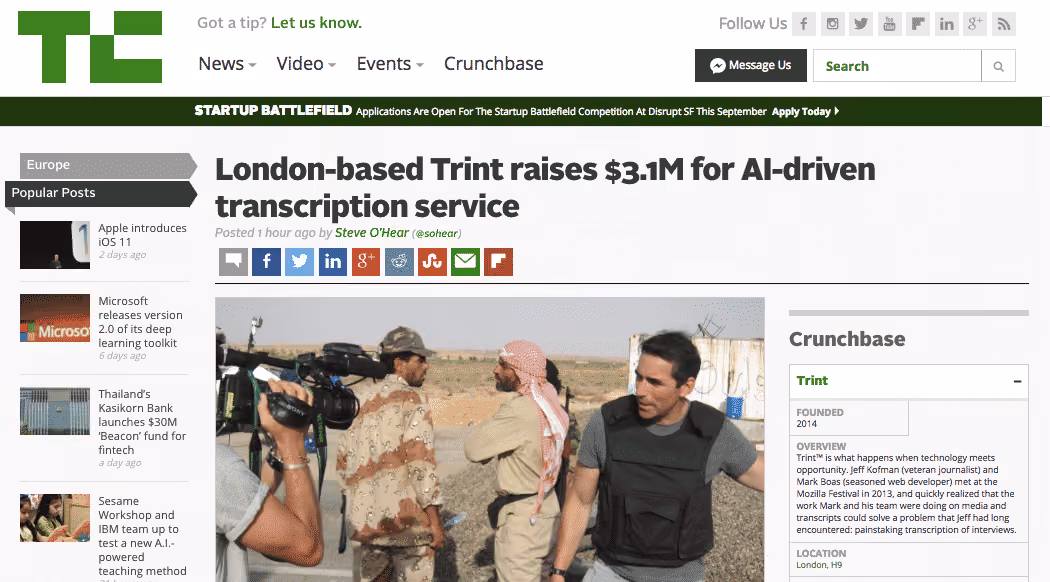 London-based Trint raises $3.1M for AI-driven transcription service