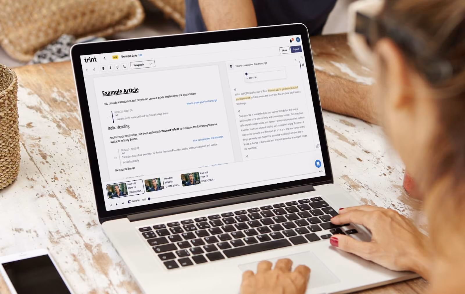 Learn how to handpick key quotes from transcripts and use editorial tools to reshape into articles, podcasts and videos.