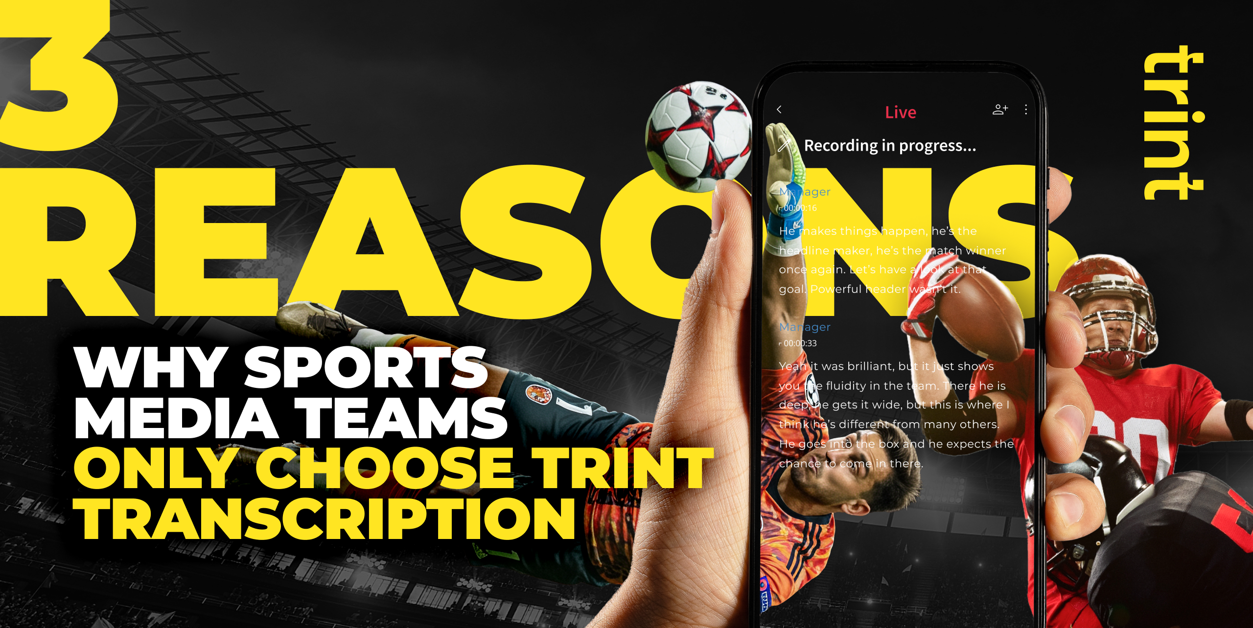 Discover why top sports media teams choose Trint for AI transcription, live collaboration, multi-language support and flexible platform access.