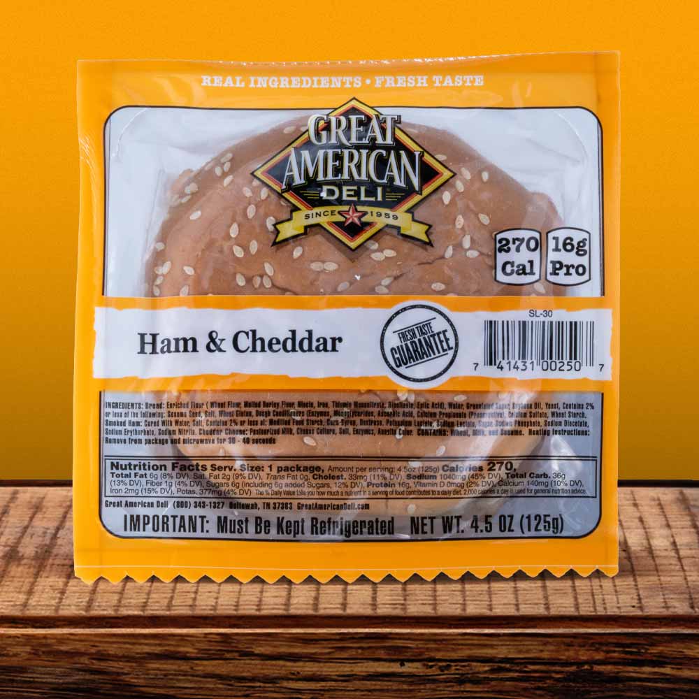 Pre-packaged Ham & Cheddar on a bun.