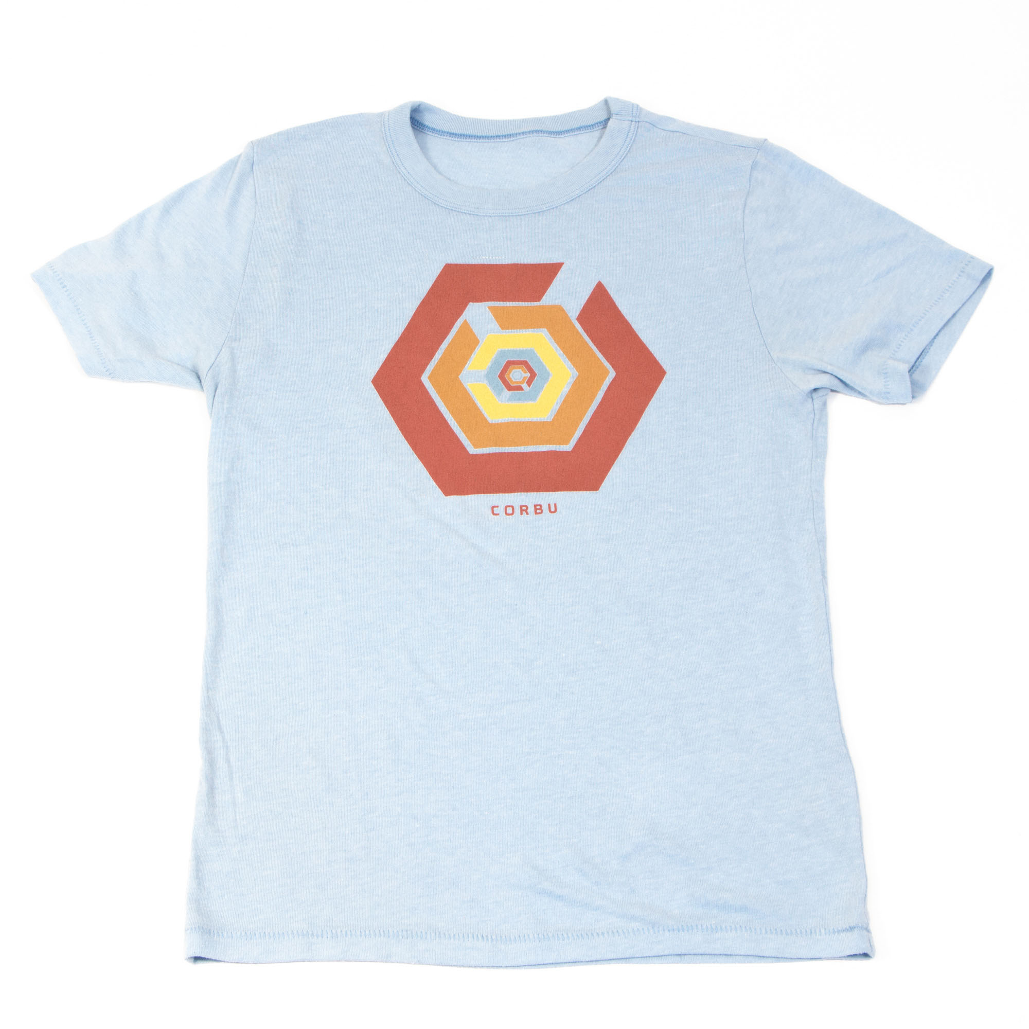 Corbu pastel blue tour t-shirt, designed by Jonathan Graves