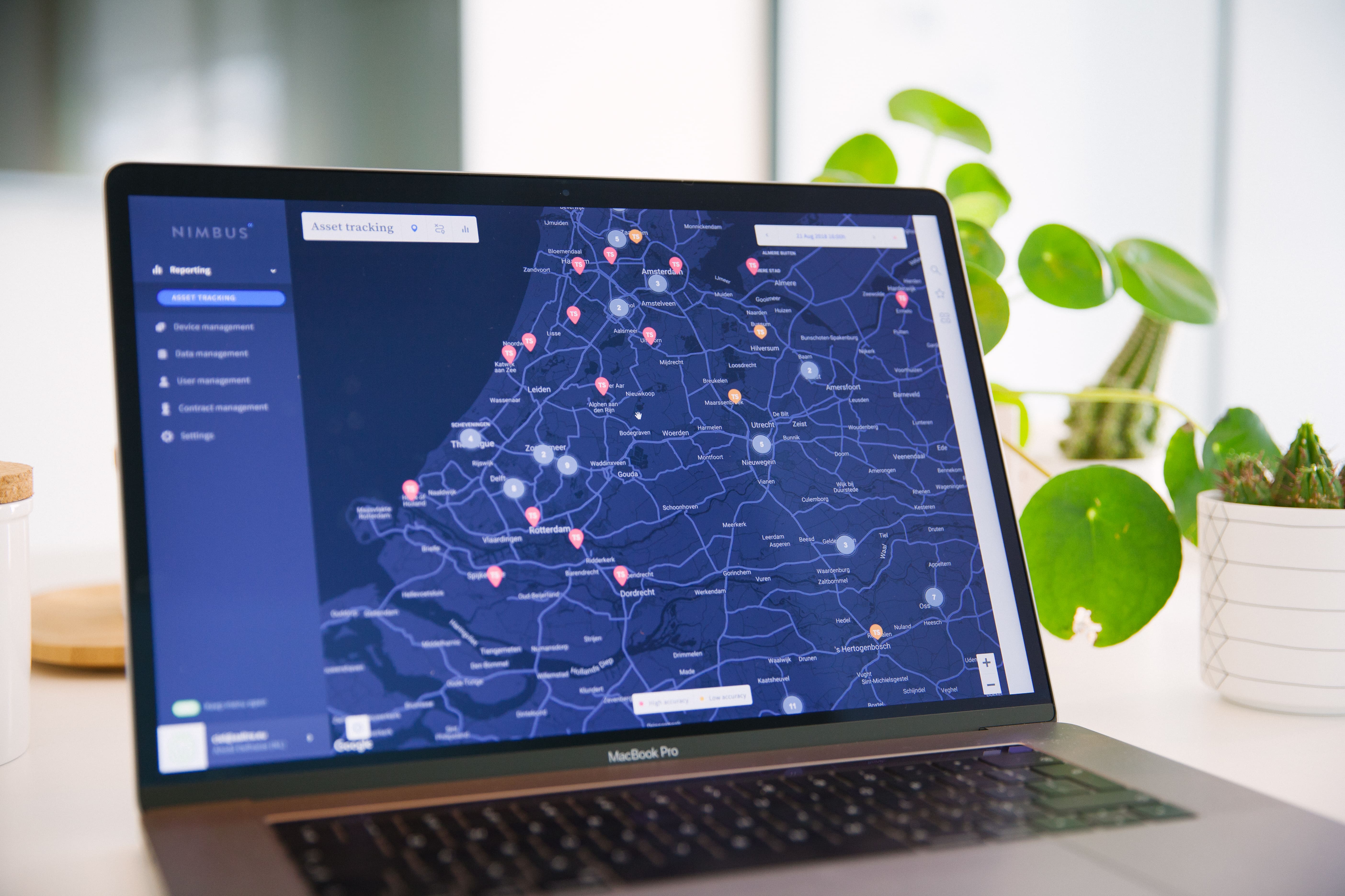 A view of a macbook pro with a map dashboard on it.
