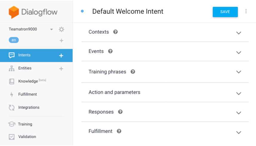 Dialogflow default Welcome Intent 