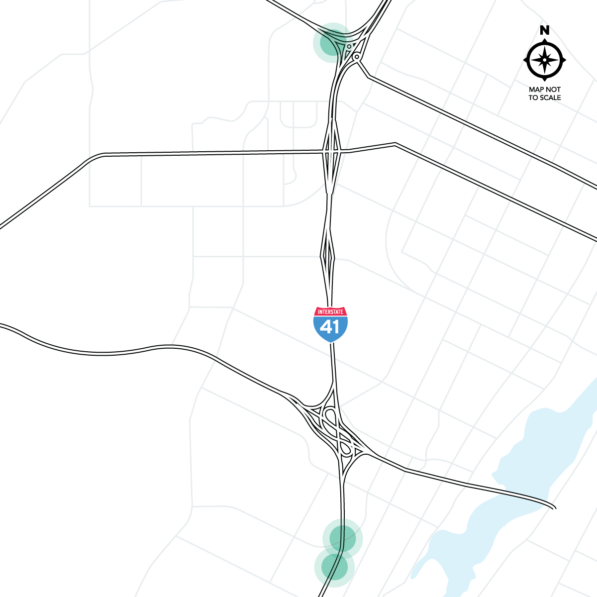 I-41 with 3 bridge approaches highlighted in Brown County.