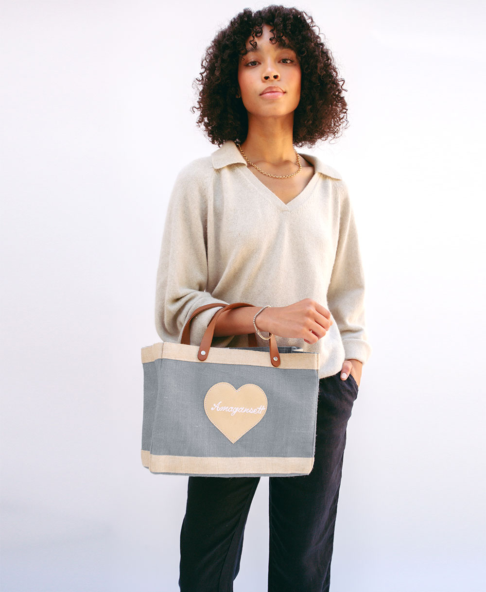 A market bag hanging on a chair at an event