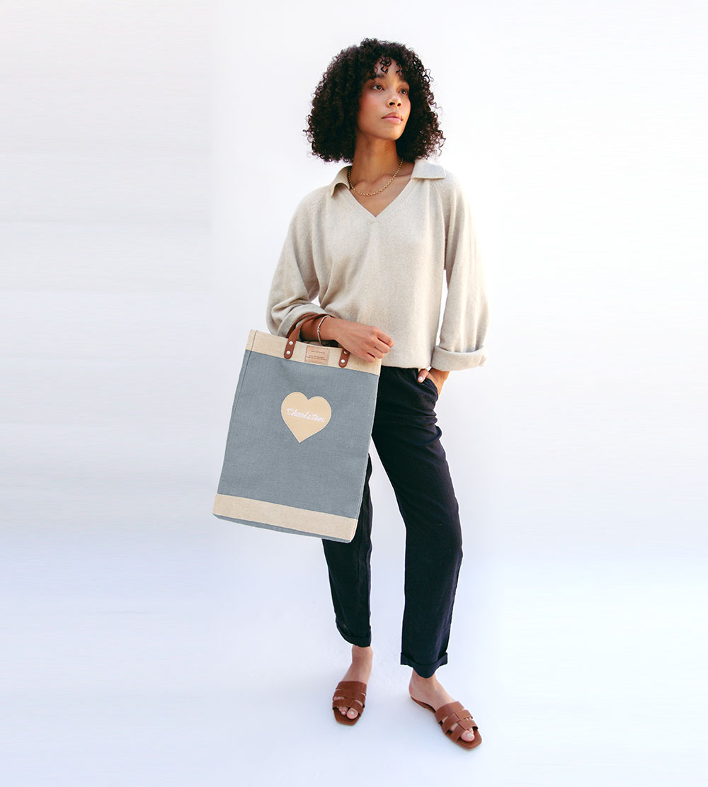 A market bag holding gifts for an event