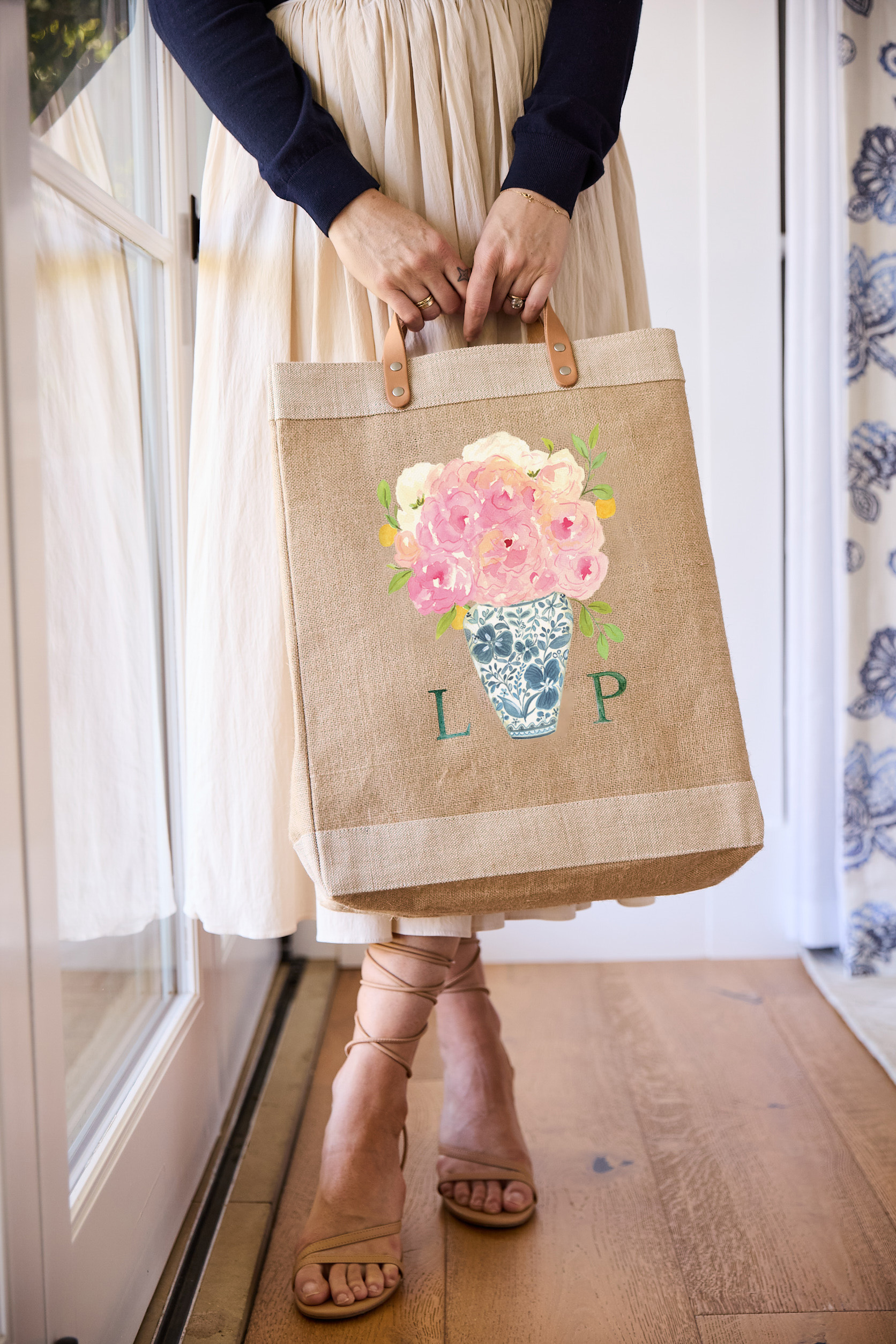 A market bag holding gifts for an event
