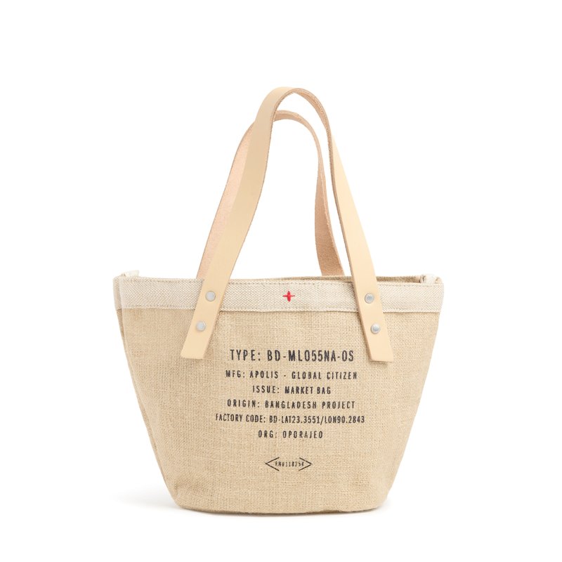 A customized market bag sitting on top of a table