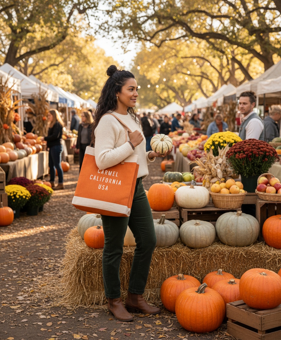 A market bag hanging on a chair at an event