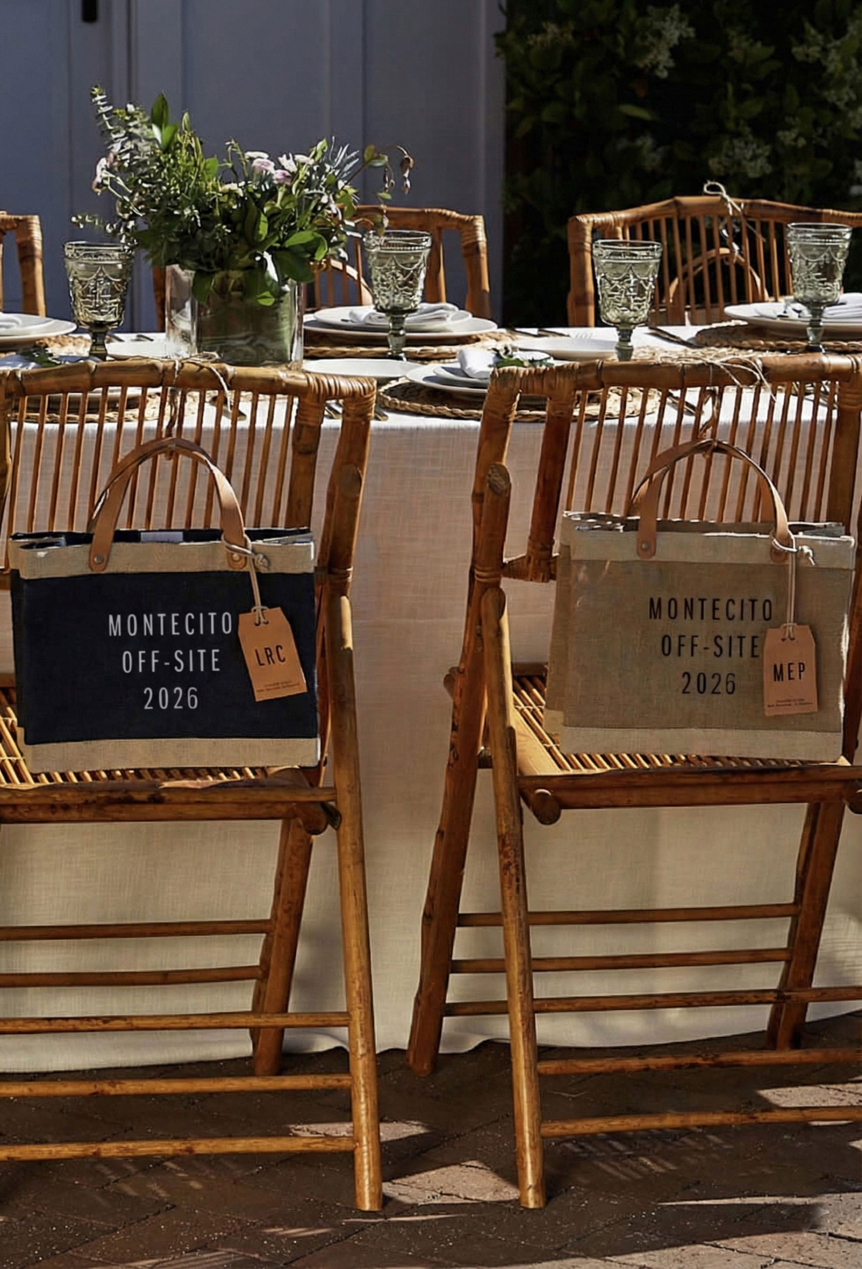 A customized market bag sitting on top of a table