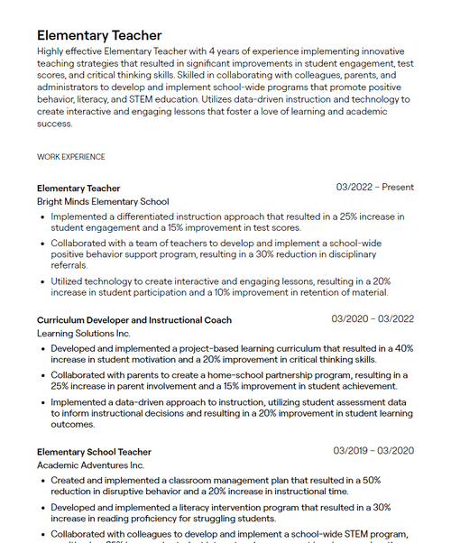 4 Substitute Teacher Resume Examples - 6435864e5cf78f99376e3550 Elementary%20Teacher Resume Sample P 500 