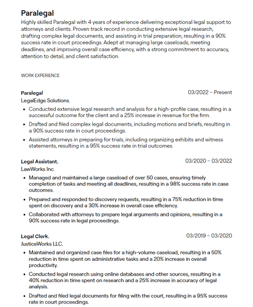 4 Legal Assistant Resume Examples - 64358958515265c9e6232cf5 Paralegal Resume Sample P 500 