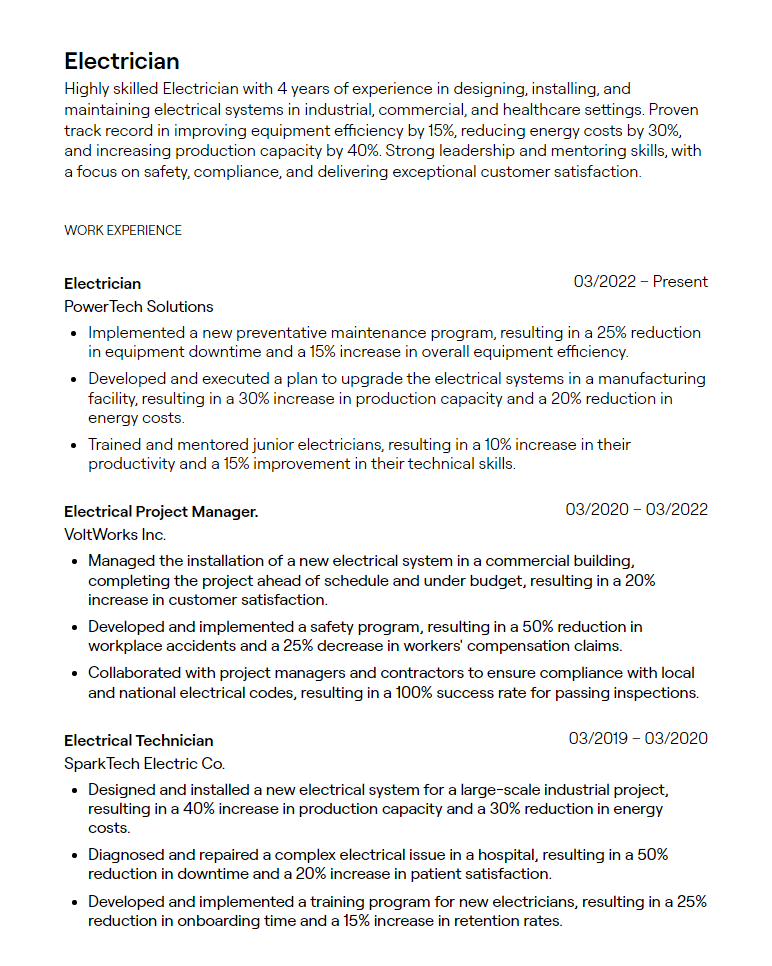 electrician resume