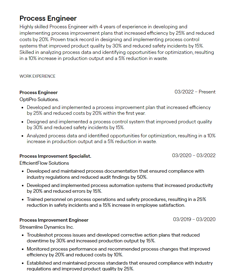 Manufacturing Process Engineer Resume 19 Chemical Engineer Resume
