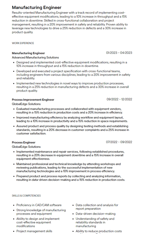 6 Manufacturing Engineer Resume - 64b00847f53a20d9ef6db8ee Manufacturing Engineer Resume Sample P 500 