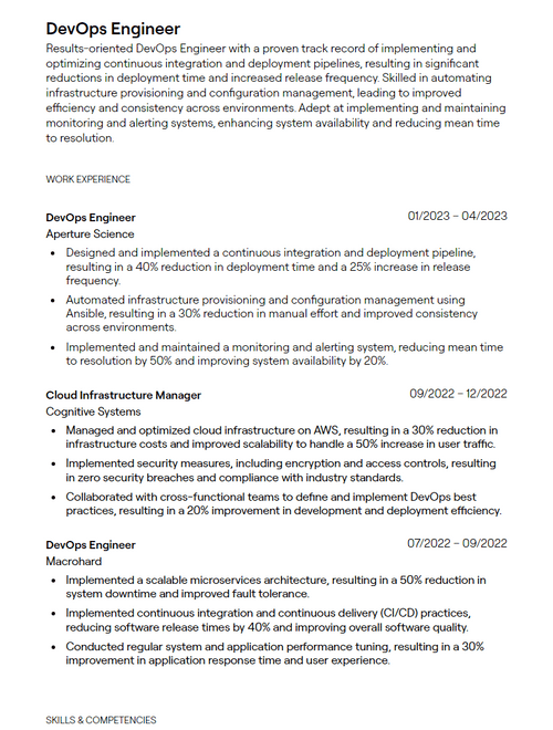 13 DevOps Resume Examples with - 64ff169ee51f6324bed8288f Devops Engineer Resume Sample P 500 