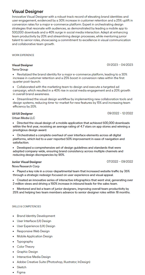 10 UX Designer Resume Examples - 657f5454465ed5c6e7a78c74 Visual Designer Resume Sample P 500 