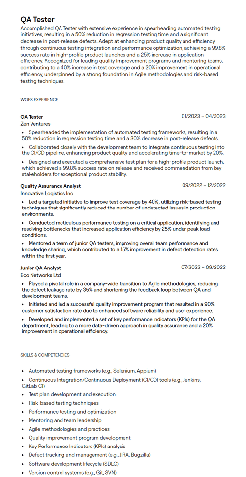 7+ Automation Tester Resume Examples [with Guidance]