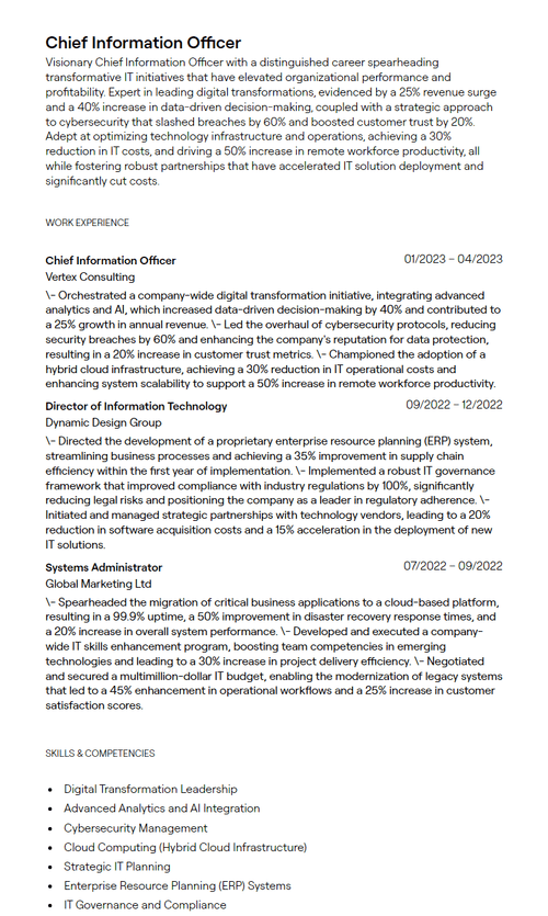 1 Chief Information Officer Resume - 657f565542a3aaa03566c813 Chief Information Officer Resume Sample P 500