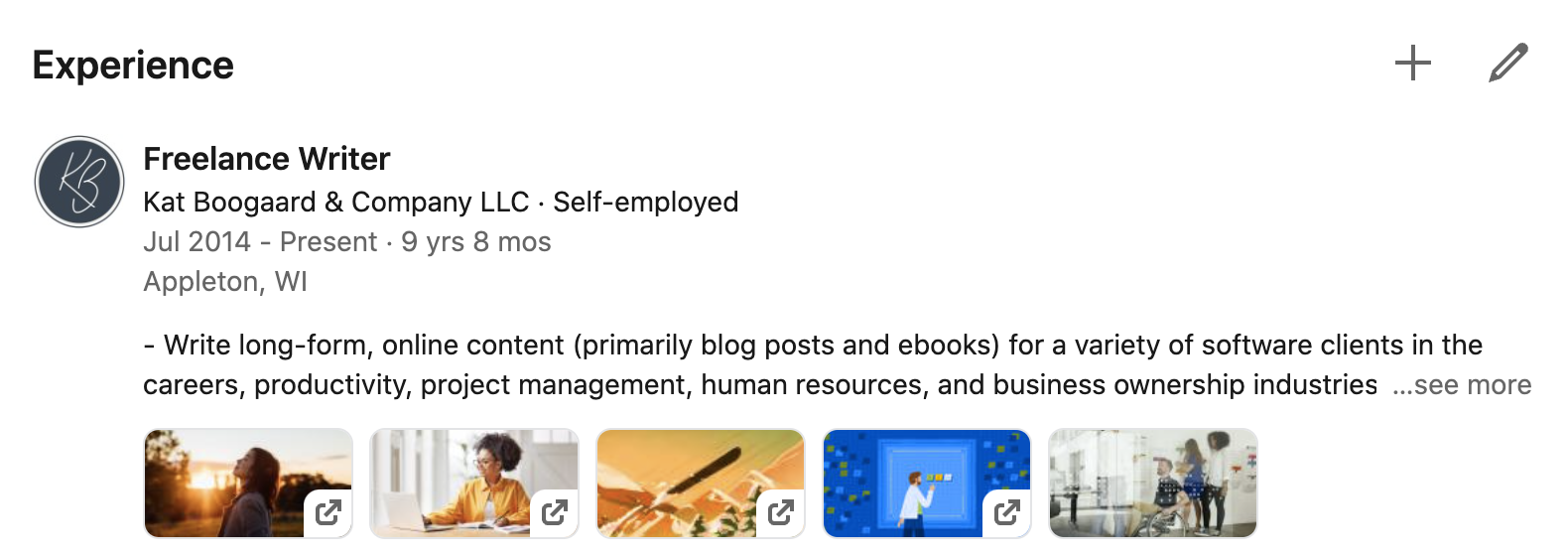 Select the pencil icon next to any section to edit on LinkedIn