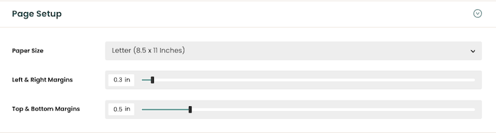 A screenshot of Teal's resume margin settings