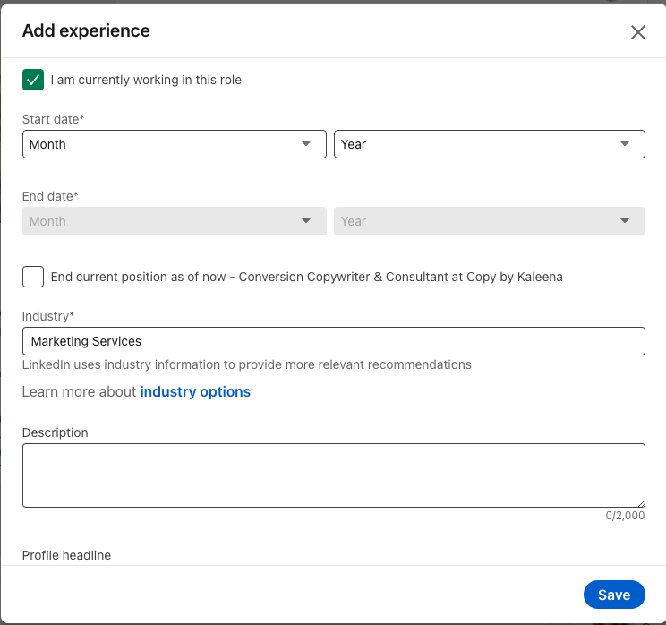 add portfolio on linkedin to work experience