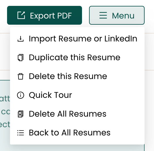 export pdf resume