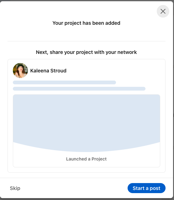 share a new project with your LinkedIn connections in a post