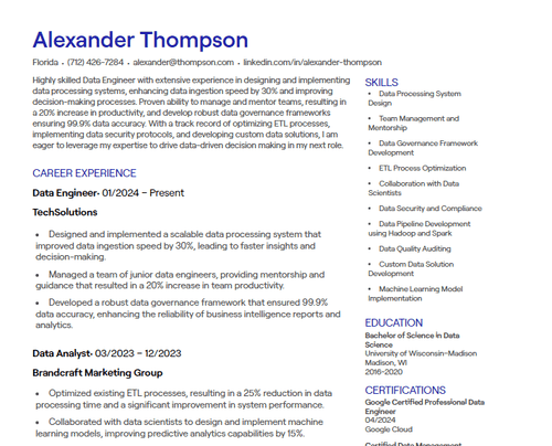 5 Data Modeling CV Examples [with Free Templates]