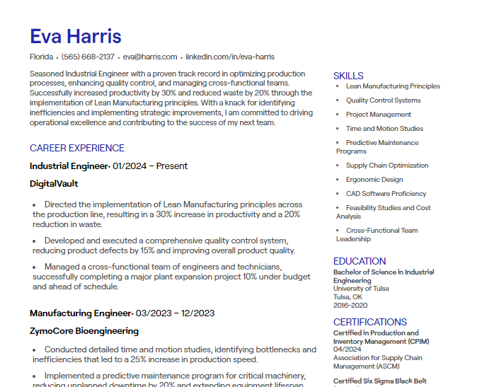 Industry Cv Example Industry Cv Example