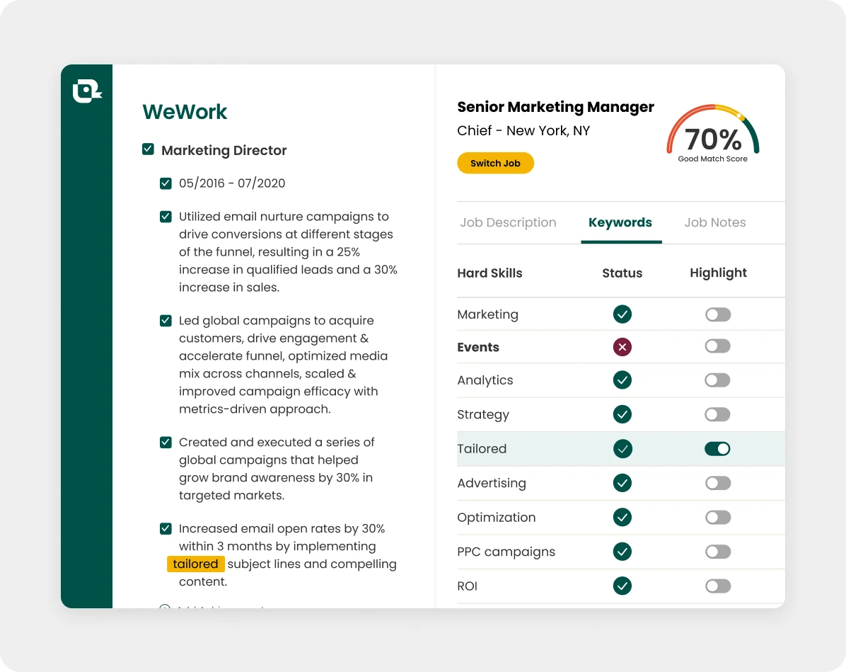 Match keywords from the job description to your resume