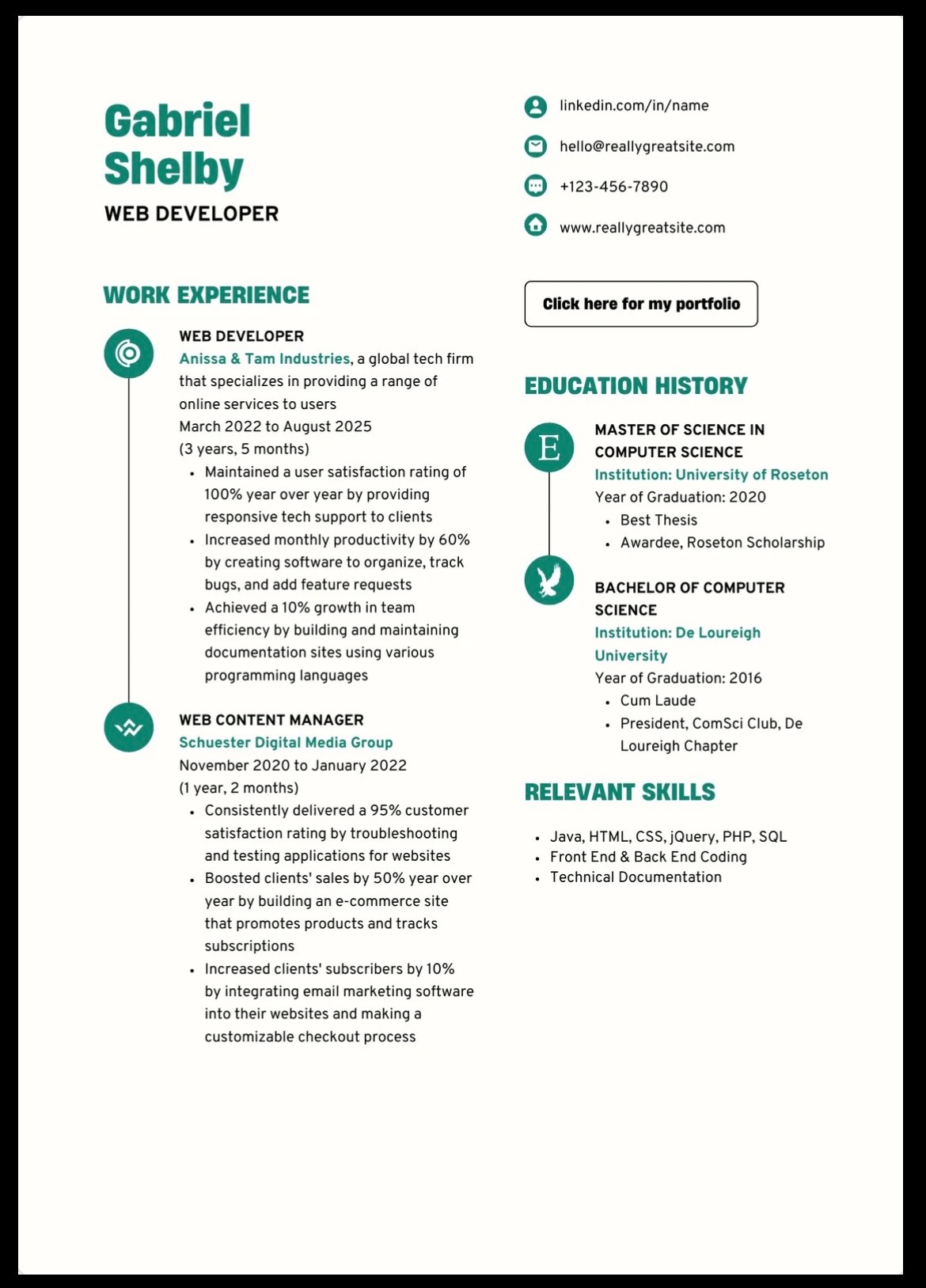 Canva Beige Dark Green Bold Modern Web Developer CV