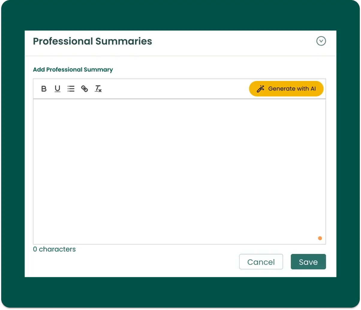 Teal's professional summary feature using AI