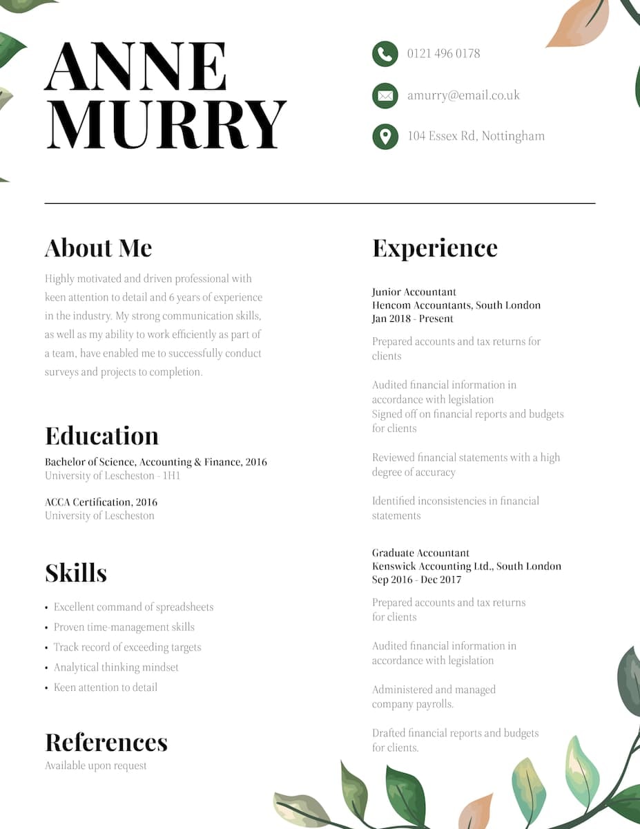 A resume template by InDesign