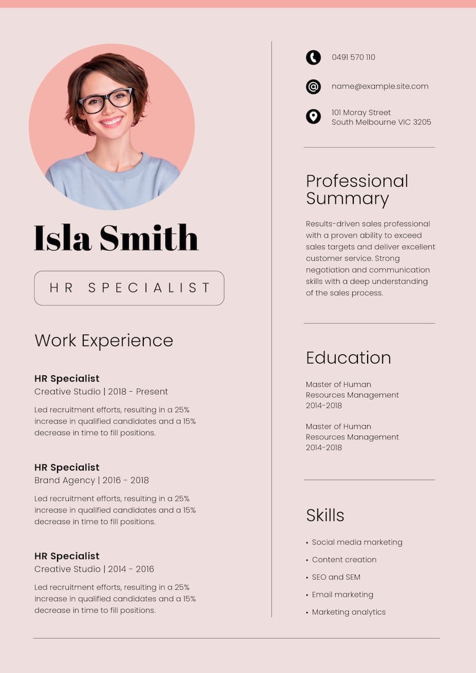 An example of resume templates InDesign