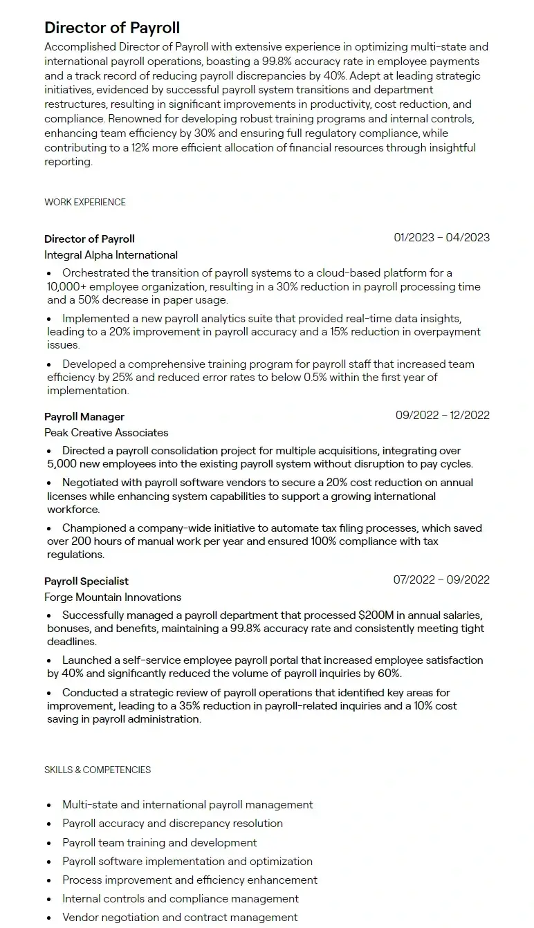 director of payroll resume