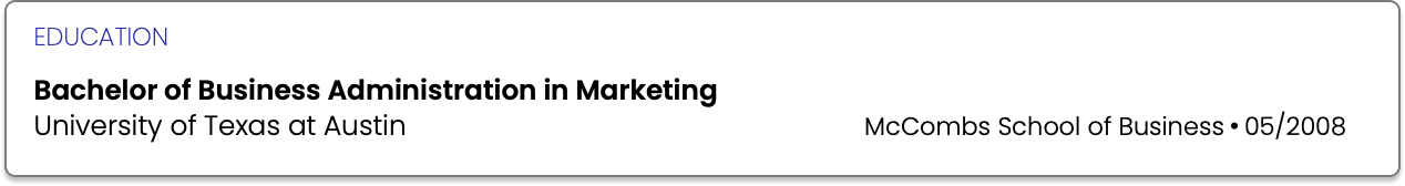 Writing a resume step-by-step, step 4 education image example