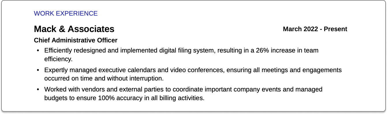 Resume writing step-by-step, step 3 work experience image example