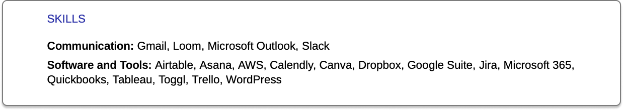 How to write a resume step-by-step, step 6 skills section example image