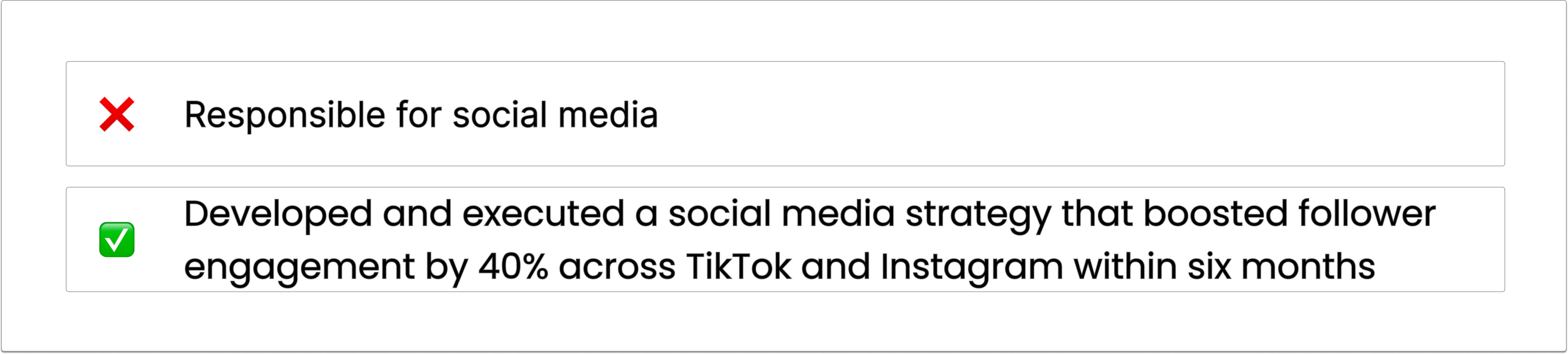 A comparison for how to write a resume with good bullet points vs. poorly written ones