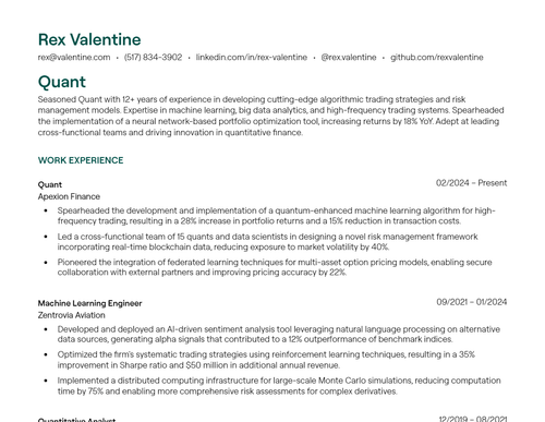 3+ Quant Resume Examples [with Free Templates]