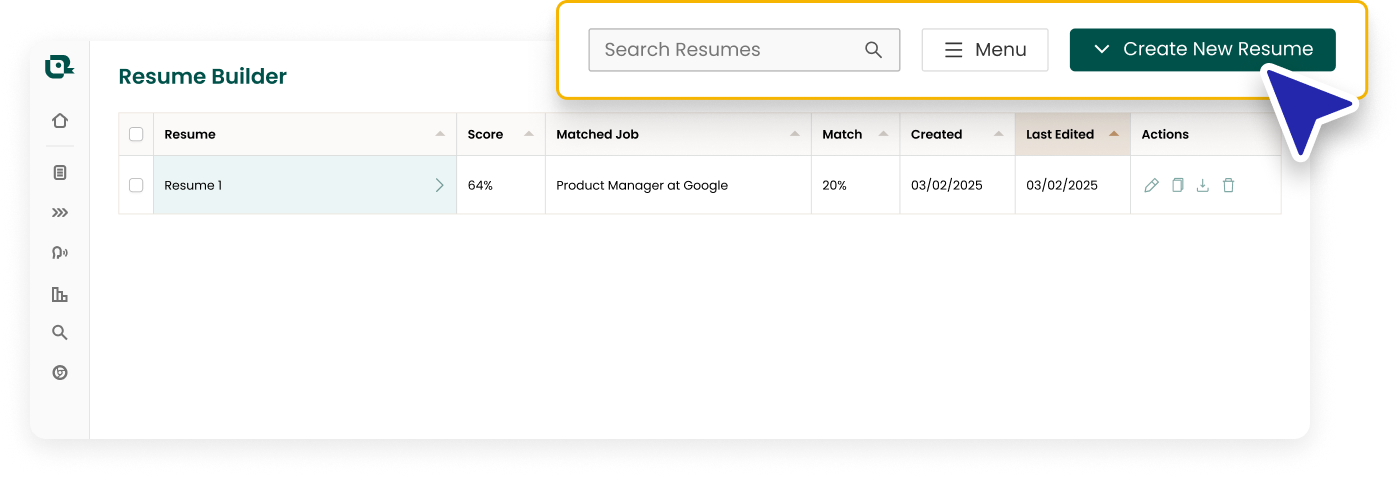 Creating a new resume