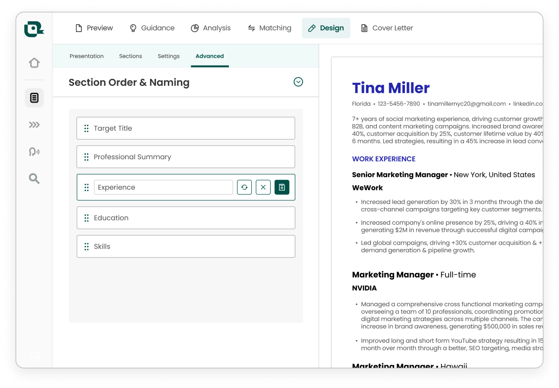Renaming resume sections