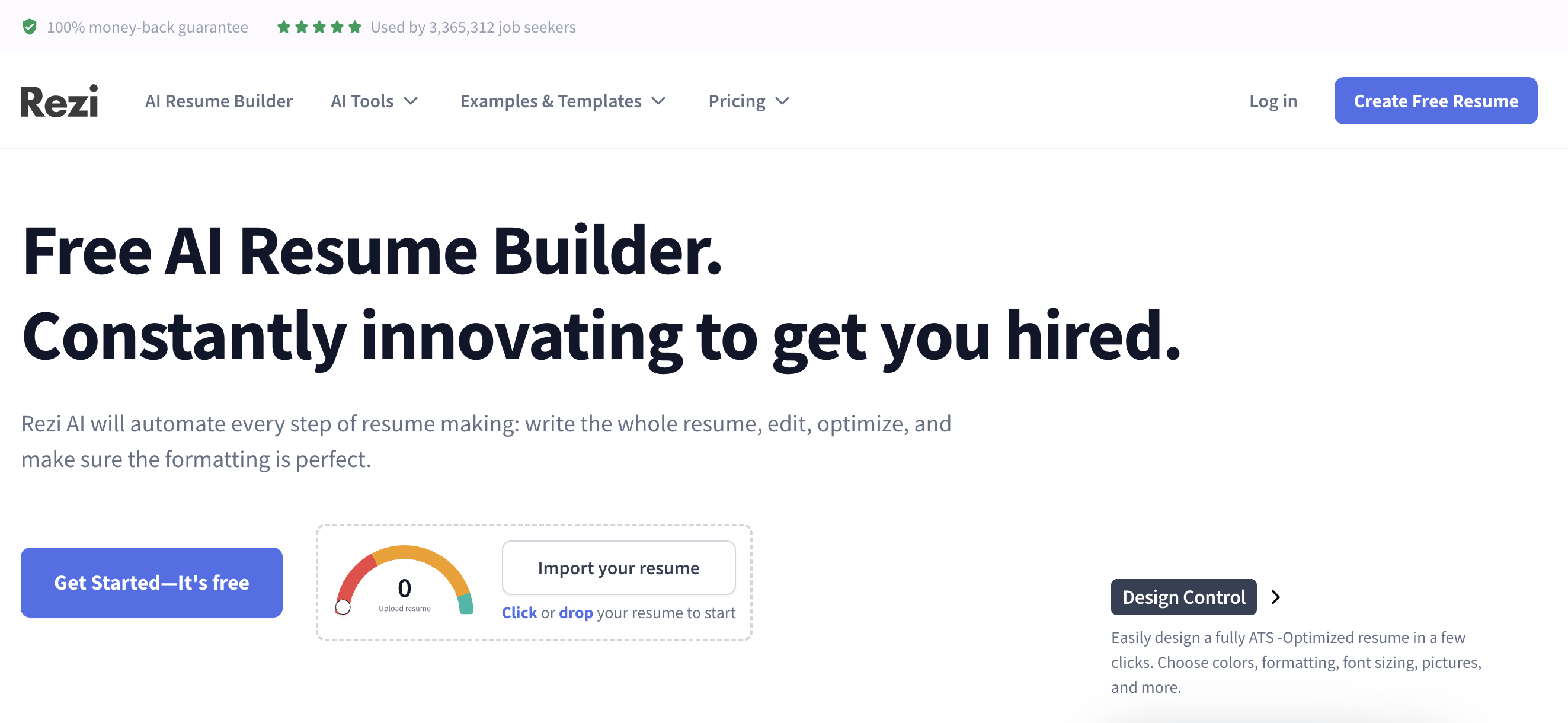 a screenshot of rezi's ai resume builder tool