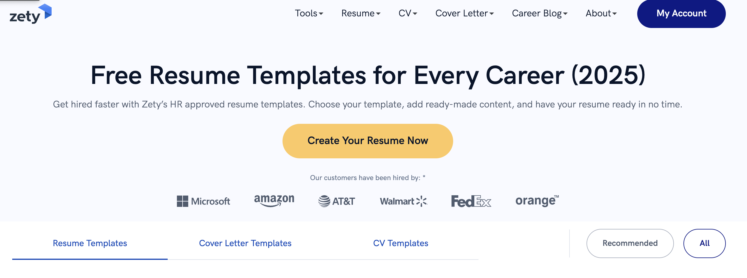 a screenshot of zety's website ai resume builder