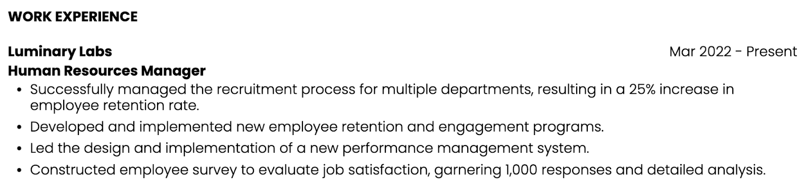 example of listing professional experience on a resume