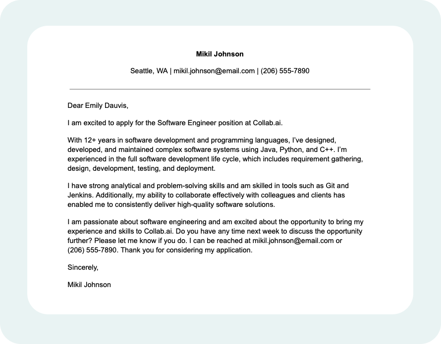 Generic cover letter sample