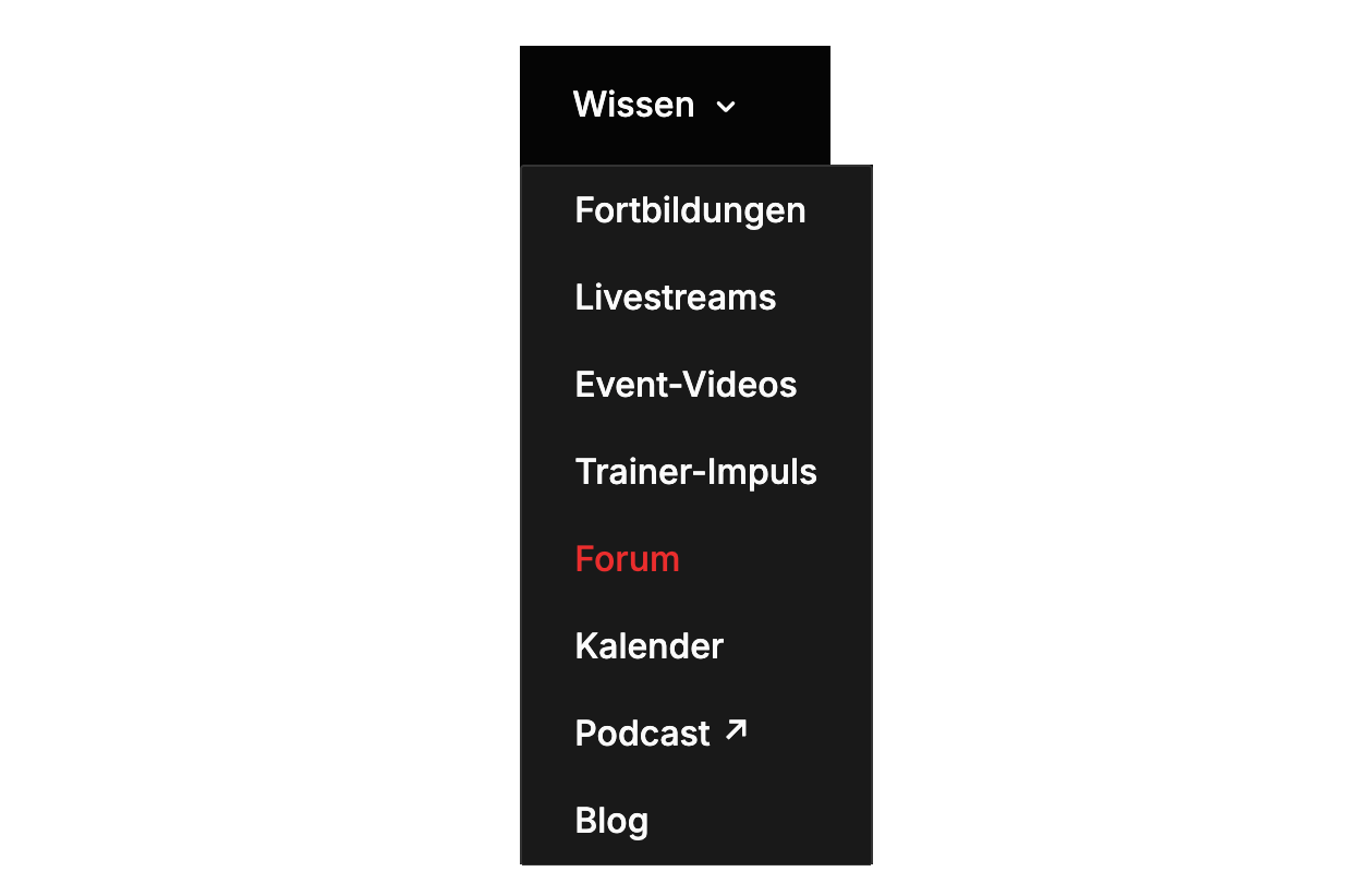 Der Bereich Wissen und das Forum im Menü