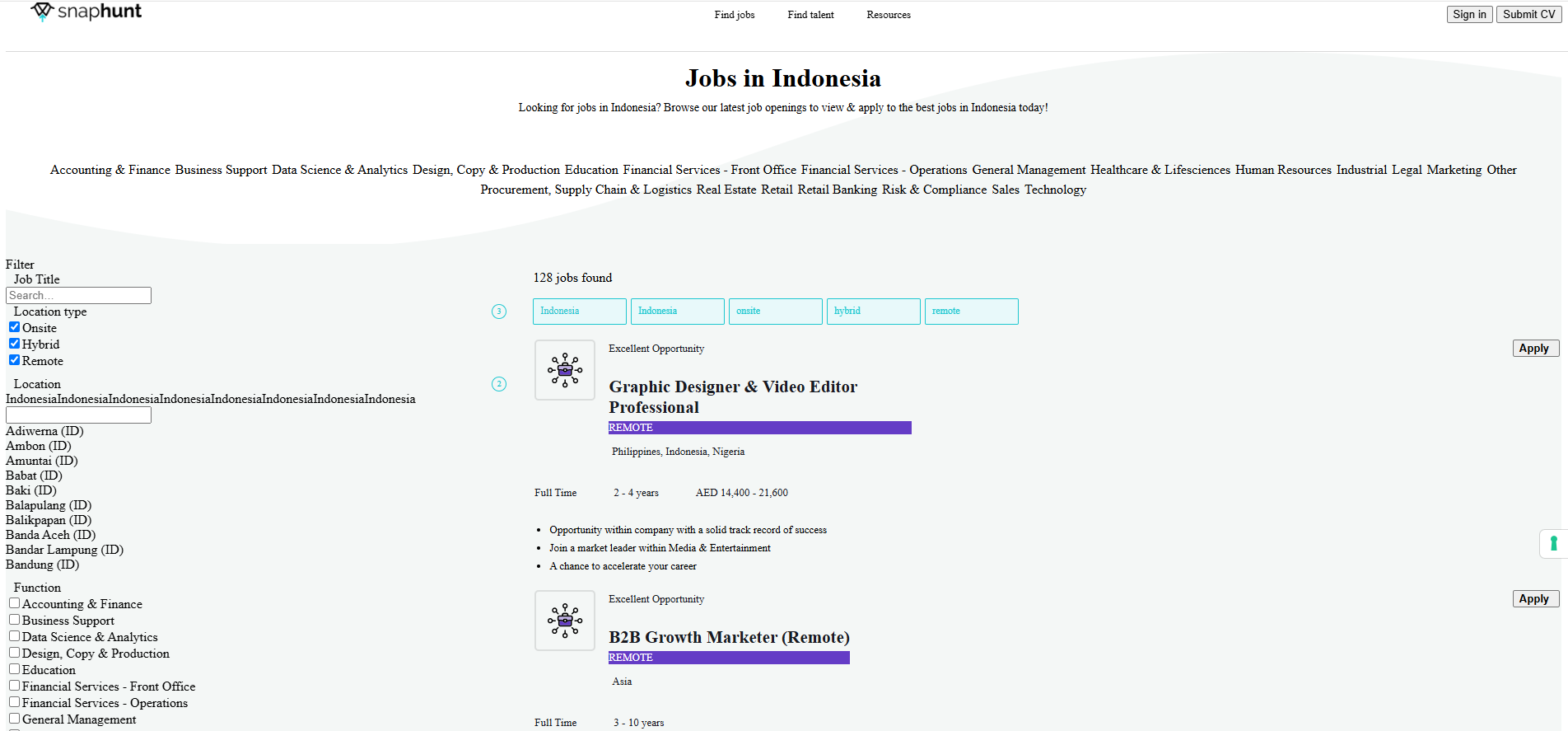 Job Sites Indonesia Snaphunt