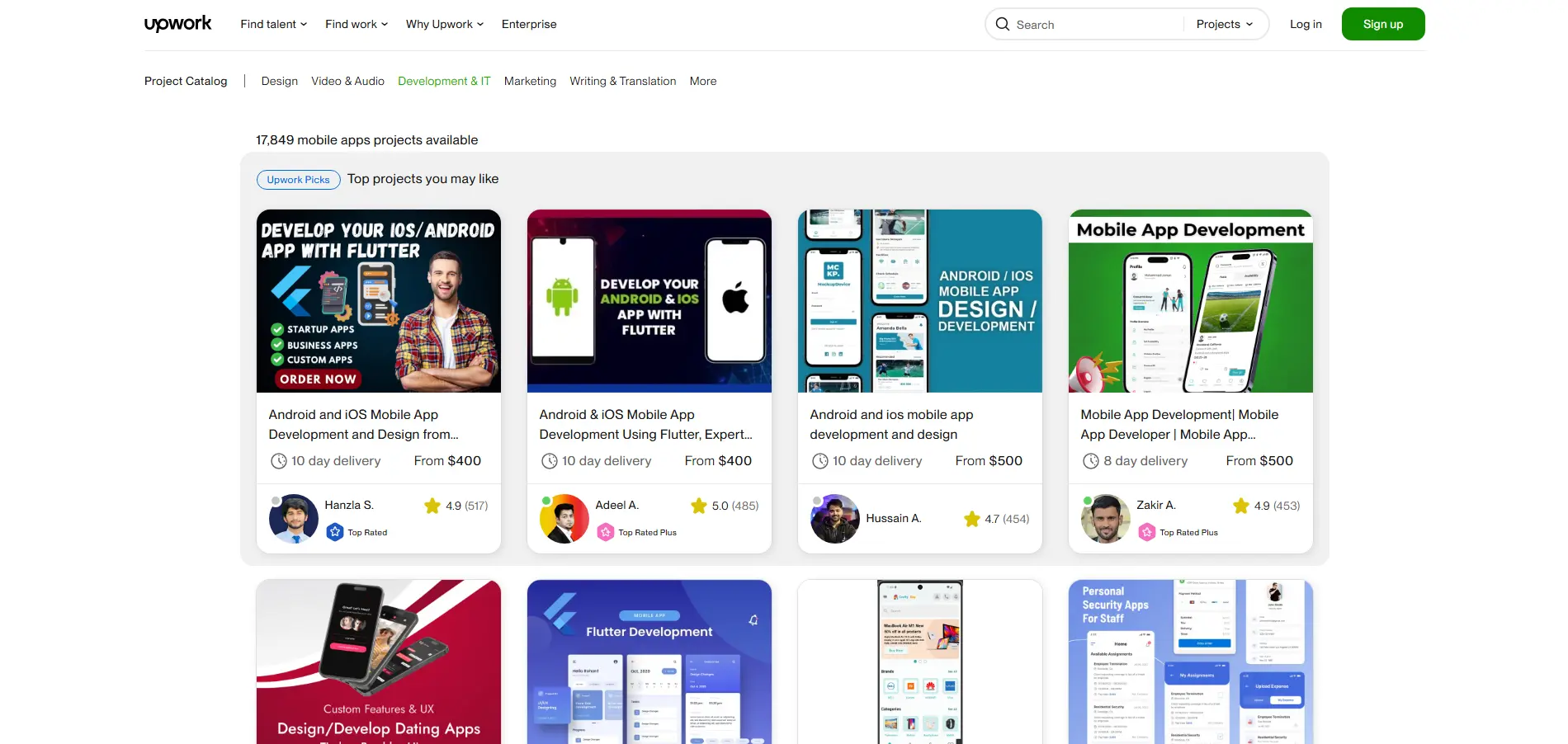 A screenshot of Upwork, a leading platform among free job posting sites for freelancers.